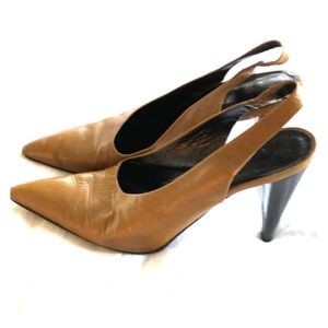 Donna Karan New York green leather sling backs